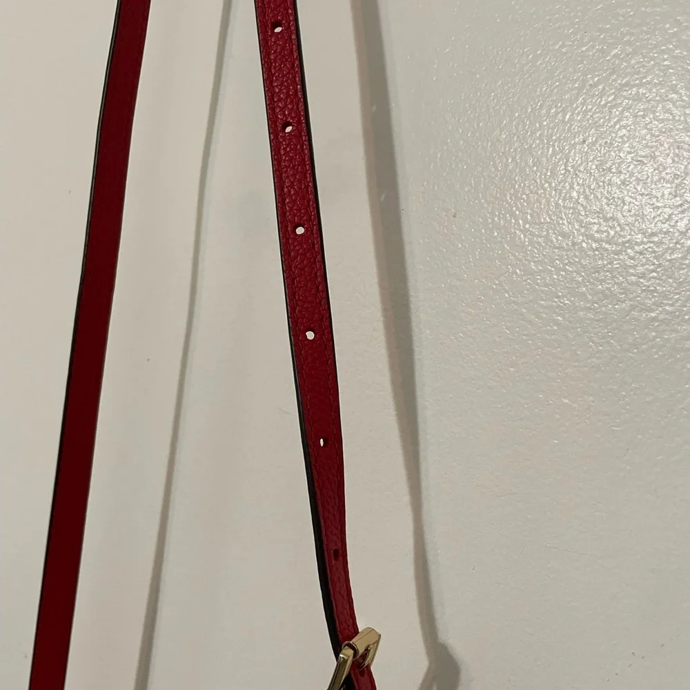 Michael Kors Red Fulton Pebbled Leather Crossbody Bag zip top chain/Buckle strap